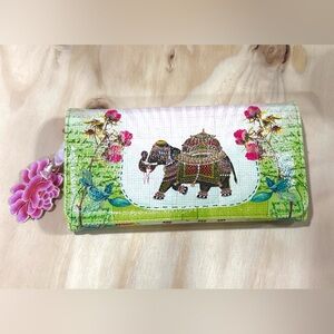 Papaya Floral Elephant Wallet in Green, Pink and White